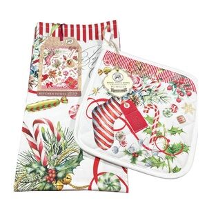 NEW Michel Design Works CHRISTMAS Themed Kitchen Towel & Pot Holder Set/2